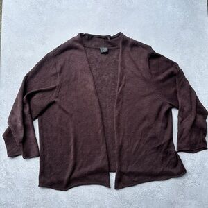 Eileen Fisher Brown Open Front Lightweight Linen Cardigan